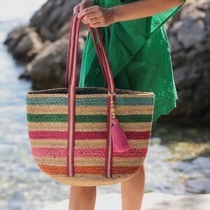 NEW NWT Shiraleah Chicago Braided Jute Fantasia Multi Striped Weekend Bag Tote